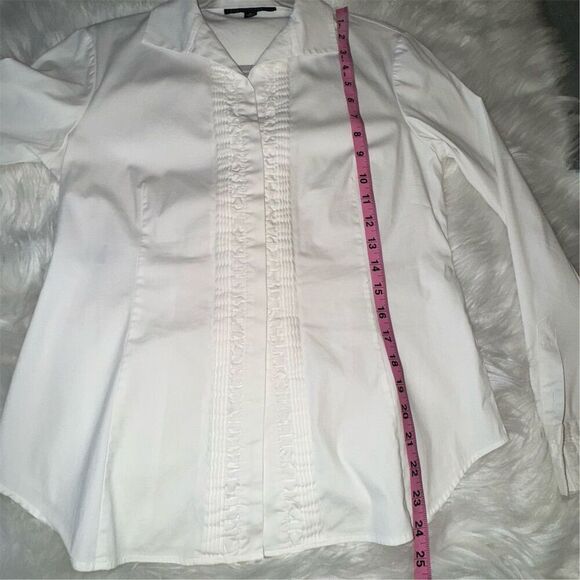 Vintage Lafayette 148 New York Tuxedo Pleated White Button-Up Blouse Size 8 - Picture 8 of 10